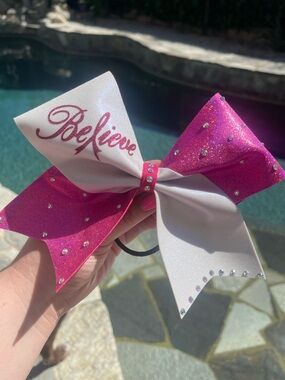 Believe Kids Cheer Bow Hair Tie - Pink & White